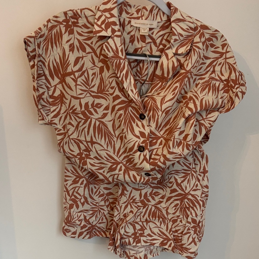 Monsoon Rust Leaf Pattern Button-Down Shirt